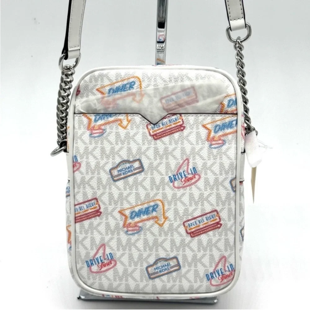 Michael Kors Jet Set Medium Printed Signature Logo Crossbody Bag Optic White